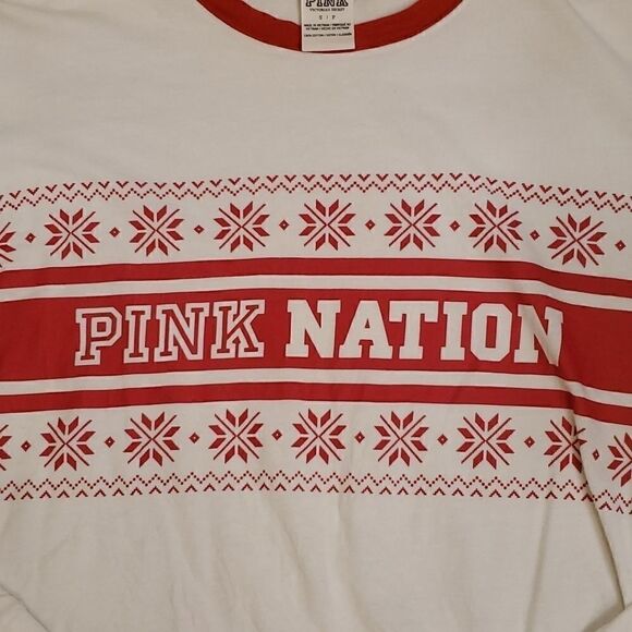 Victoria's Secret Pink red and white holiday themed Pink Nation long sleeve top - Picture 3 of 7